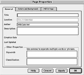 General Page Properties Dialog Box